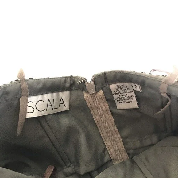 SCALA Sequin Beaded Embellished Chain Metallic Strapless Cocktail Prom Dress 0 - Picture 8 of 10